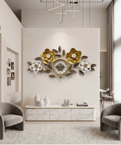 Flower Gold And White Metal Clock